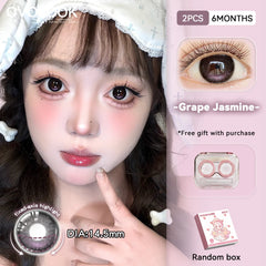 YICKYUE - 2PCS Fixed-Axis Lens Half Year Grape Jasmine Purple Contact Lenses Soft Light Purple Tone Comfortable For All Day Wear