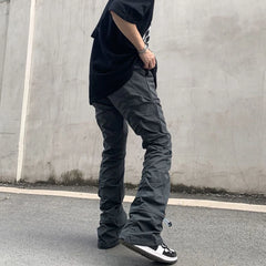Hearujoy New Black Wrinkle Pants Man Harajuku Punk Men's Streetwear Hip Hop Fashion Clothing Casual Tactical Trousers Y2k Goth Flared