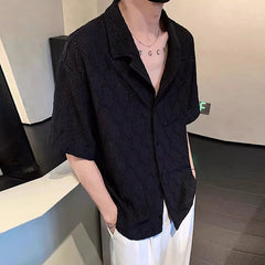 HEARUJOY - Summer Men's Clothing Light Luxury Jacquarded Suit Collar Shirts Streetwear Button-down Short Sleeve Retro Leisure Fashion M-3XL