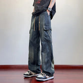 HEARUJOY - Summer Wide Leg Washing Jean Flap Pockets Lightweight Cargo Pants Men Street Trousers Loose Casual Thin Summer Pant Big Size 8xl