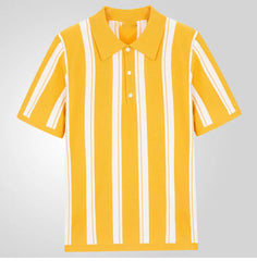 HEARUJOY - New Mens contrast color Stripe Polo Knit Shirts High Quality Luxury Knitwear Summer Fashion Short Sleeve Lapel Polo Tshirt