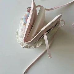 YICKYUE - Cute Pink White Cotton Fabric A6 Journal Notebook Diary Cover Ring Planners Organizer Girl Gifts Handmade
