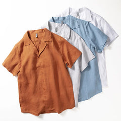 HEARUJOY - Men's Pure Linen Shirt Short Sleeve Summer Thin Breathable Simple Lapel Shirt Chinese Style Male Hemp Half Sleeve Blouse Tops