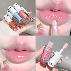 YICKYUE - Mirror Lip Glaze Watery Lips Gray Pink Water Light Lip Gloss Makeup 6 Color Hydrating Moisturizing Long Lasting Crystal Lip Oil