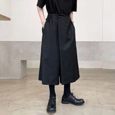 HEARUJOY - Mens Culottes Asymmetrical Double-Layer Casual Hakama Streetwear Fashion Outdoor Daily Youth Plain Wide-Leg Pants Men'S Clothing