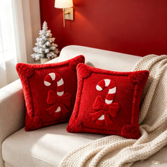 YICKYUE - 1/2pcs Plush Cushion Cover Suitable for Christmas & Winter Decorations,Soft Zippered Pillowcase with Candy Ribbon, Pillow Cover