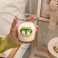 YICKYUE - Transparent Glass Cup Juice Cups Cute Tea Milk 300ml Coffee Mug Drinkware Dining for Breakfast Cup Cold Extract Drinkware Cups