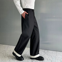 Hearujoy Autumn Wide Leg Suit Pants Men Contrast Color Cuffed Hidden Buckle Design Personalized Versatile Straight Pants 9C7057