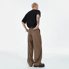 HEARUJOY - Mens Y2k Pleated Casual Pants Genderless Fashion Youth Street Retro Solid Color Loose Couple Floor-Length Wide-Leg Pants Unisex