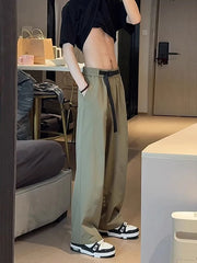 HEARUJOY - Qui Dry Ice Silk Men's Summer Thin Straight Leg Casual Pants Bule Waist Design Long Trousers Comfortable Loose Fit Leisure