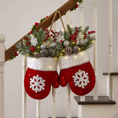 YICKYUE - 1pcs Twinkling Christmas Mitten Wreath Christmas Lighted Werath Front Door Artificial Garland for Party Wall Decoration