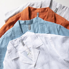 HEARUJOY - Men's Pure Linen Shirt Short Sleeve Summer Thin Breathable Simple Lapel Shirt Chinese Style Male Hemp Half Sleeve Blouse Tops