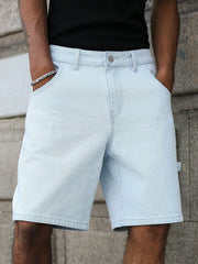 HEARUJOY - Men's light denim blue knee-length shorts for spring and summer, with a simple match, suitable for casual daily wear.