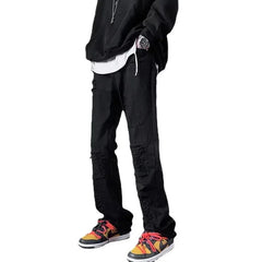 HEARUJOY - Spring and Autumn New White Pants Men's Design Sense American High Street Hip Hop Fake Piercing Jeans Micro Pull Pants