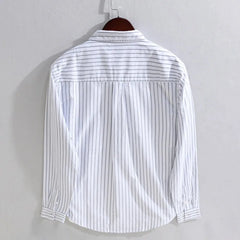 HEARUJOY - Men's Cotton Long Sleeve Shirt Spring Summer Casual Bear Embroidered Striped Long-sleeved Square Collar Breathable Shirts Man