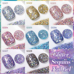 YICKYUE - Glitter Gel Nail Polish Black Silver Super Shining Sequins Gel Polish Soak Off UV LED Semi Permanent UV Gel For Nails
