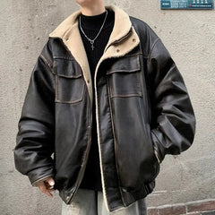 Hearujoy Cotton-padded Jacket for Men Winter New American Retro Thickened and Velvet Padded Jacket Motorcycle Workwear Jacket