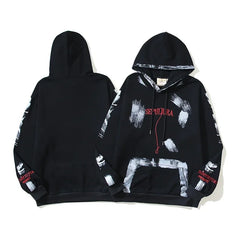 Hearujoy Retro Distressed Graffiti Letter Embroidery Washed Black Sweatshirts Mens and Womens Pullover Ropa Hombre Baggy Hooded Hoodies