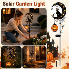 YICKYUE - Halloween Black Cat Pumpkin Moon Garden Stake Light Solar Metal Pumpkin Stake Outdoor Garden Yard Decoration