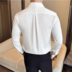 HEARUJOY - Spring Summer Men Smart Casual Black Shirts Fashion Men High Quality Striped Shirts Male Formal Party Wedding Blouse
