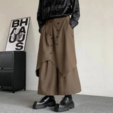 HEARUJOY - Japanese Gothic Dark Style Pants Skirt Irregular Layered Pants Hakama Autumn Fashion Streetwear All-Match Samurai Pants Unisex