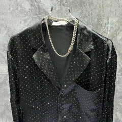 Hearujoy Mens Diamond-Encrusted Long-Sleeve Casual Shirt Autumn Genderless Fashion Youth Nightclub Loose Niche Temperament Shirt Unisex