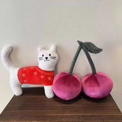 YICKYUE - Cute Irregular Cherry Cat Pillow, Soft Home Sofa Decor Cushion, Lovely Gift for Friends