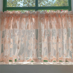 YICKYUE - Punch-Free French Pastoral Style Pink Lace Curtain For Kitchen And Living Room Small Window Half Curtain Ruffled Window Screen