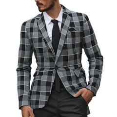 YICKYUE - Streetwear Men Blazers Jacket Handsome Trend One Button Men's Plaid Suit Coats Spring Autumn Business Boutique Mens Clothing