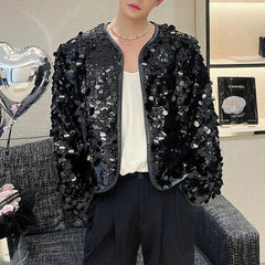 HEARUJOY - Mens Jacket Sequin Ballroom Shiny Jacket Streetwear Fashion Nightclub Stage Performance Long Sleeve Top Men'S Clothing 2025 New