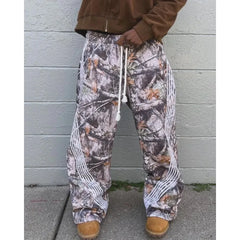 Hearujoy American washed leaf print camouflage trousers three-dimensional cut straight casual heavy industry workwear ins casual trousers
