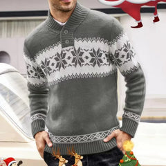 HEARUJOY - Autumn Winter New Men Jacquard Sweater Polo Shirts Coat Christmas Snowflake Printed Tees Tops Knitted Stand Collar Clothing