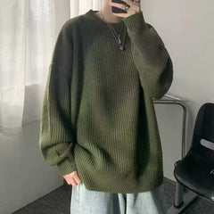HEARUJOY - Pullovers Knitted O Neck Sweaters Men Long Sleeve Solid Jumpers High Street Loose Slight Strech 2025 New Standard Wool Winter