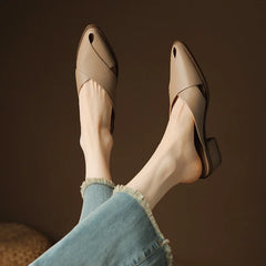Hearujoy 2024 Summer Slippers Women Genuine Leather Shoes for Women Pointed Toe Low Heel Mules Elegant Sandals Women Slides Ladies Shoes