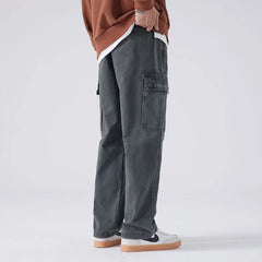 HEARUJOY - Streetwear Fashion Men Full Cargo Pants Spring Autumn Harajuku Vintage Oversize Solid Casual Male Loose Wide Leg Denim Trousers