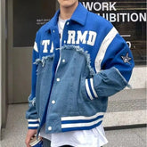 Hearujoy Retro Harajuku Patchwork Y2k Baseball Jean Jacket Casual Loose Couple Coat Hip Hop High Street Denim Jacket Women Streetwear
