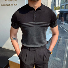 HEARUJOY - Summer Cotton Men Polo Shirt Business Casual Turn-down Collar Button-up Tees Fashion Flocking Tshirts Top Lce Silk Fabric Blouse