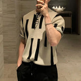 Hearujoy Mens Casual Striped Knitted T-Shirt Genderless Fashion Personality Versatile Streetwear Comfortable Short Sleeve Top Unisex