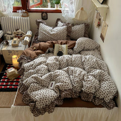 YICKYUE - Ins Princess Bedding Sets Vintage French Pastoral Flowers Lace Ruffles Girls Duvet Cover Set Pillowcase For Home Bedroom
