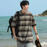 HEARUJOY - Striped Top Man Tee Shirts Loose T Shirt for Men Kpop Original Luxury High Quality Cheap Clothes Casual New in Harajuku Funny