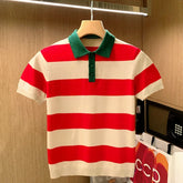 Hearujoy 2024 New Summer Polo Men Stripe Fitness Elasticity Short Sleeve Knit Polo Shirts for Men Fashion Turn Down Collar Mens Shirt W05