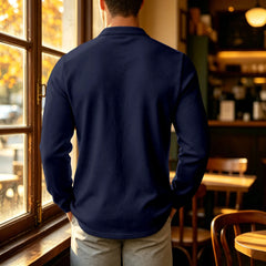 YICKYUE - American Retro Henry Collar Tshirts Mens Long Sleeved Button Placket Pocket Polo Shirts Spring Autumn Casual Loose Knit Tee Top