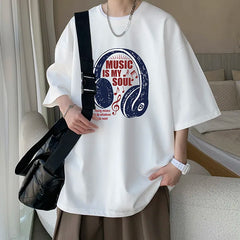 YICKYUE - Men's Cotton T-shirts White Men Oversized T Shirt Music Letter Print Summer Casual Wear 5XL Tee Shirts Big Size Male Clothes