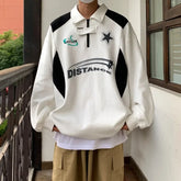 Hearujoy Korean Fashion Polo Shirt Spring and Fall Streetwear Long-sleeved Half-zip Printed Sweatshirt Men Retro High Street Coat Blouse