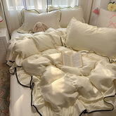 YICKYUE - Luxury Ice Silk Cooling Bedding Set, Summer Washable Silk 3/4 Pcs Duvet Cover/Sheet, Student Dorm Fitted Sheet