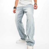 HEARUJOY - Spring Autumn New Men's Jeans Korean Casual Pants High Street Straight Student Loose Wide Black Grey Blue Baggy Denim Pant