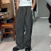 Hearujoy Vintage Cleanfit Washed Drawstring Stretch Gray Jeans Mens and Womens Straight Casual Baggy Loose Denim Trousers Oversized