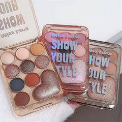 YICKYUE - 10 Color Love Eyeshadow Palette Velvet Matte and Shimmer Effect Pink Brown Eye Shadow Plate Create A Multi-Functional Makeup
