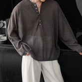 HEARUJOY - Stylish Knitted Henley T Shirts Mens Trendy Long Sleeve Button Hollow Out Knit T-shirt Spring Autumn Casual Men's Knitting Tops