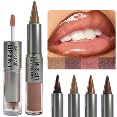 YICKYUE - 1 Pcs Double Head Matte Lips Contour Outlining Lip Gloss Waterproof and Long Lasting Sexy Korean Water Light Lipstick Cosmetics